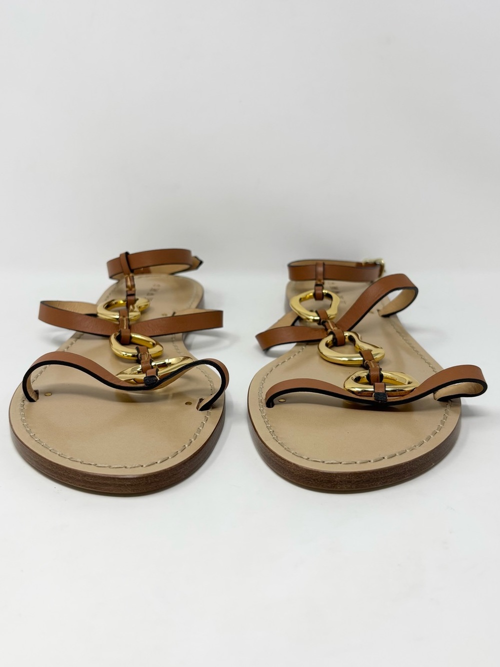 AMANU The Bazaruto Embellished Leather Sandals Cognac Gold Size 40 / 10 NWT - Picture 6 of 16